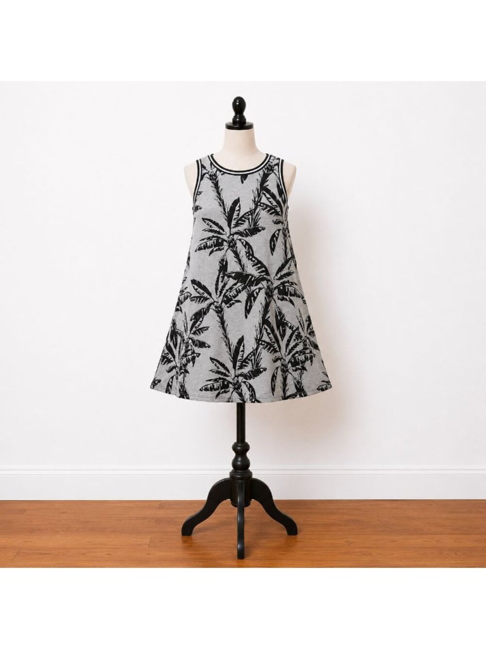 Forever 21 Tropical Palm Tree Dress Women's Gray & Black Print Sleeveless A-Line
